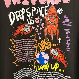 Romwe Universe Deep Space Full Zip Hoodie - Black - Size S